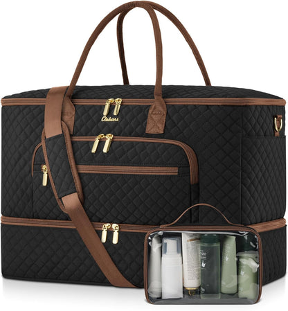 Travel Duffle Bag, Wide Open Large Weekender Bag for Women with Shoe Compartment, Carry on Overnight Bags with Toiletry Bag, Hospital Bag for Women Labor Delivery with Wet Pocket (Black)