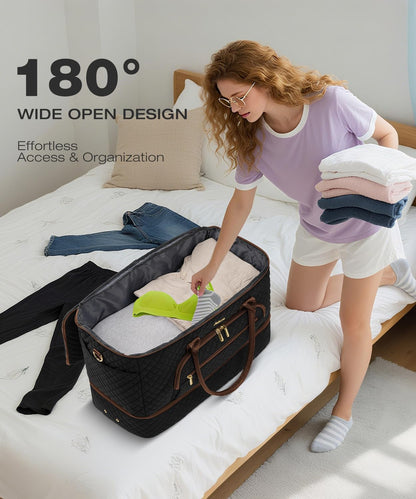 Travel Duffle Bag, Wide Open Large Weekender Bag for Women with Shoe Compartment, Carry on Overnight Bags with Toiletry Bag, Hospital Bag for Women Labor Delivery with Wet Pocket (Black)