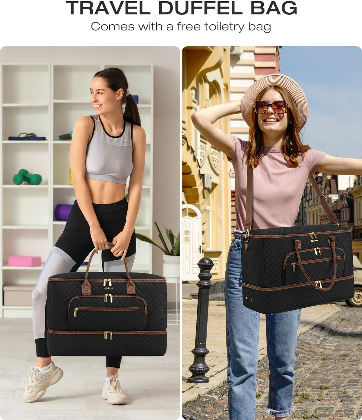 Travel Duffle Bag, Wide Open Large Weekender Bag for Women with Shoe Compartment, Carry on Overnight Bags with Toiletry Bag, Hospital Bag for Women Labor Delivery with Wet Pocket (Black)