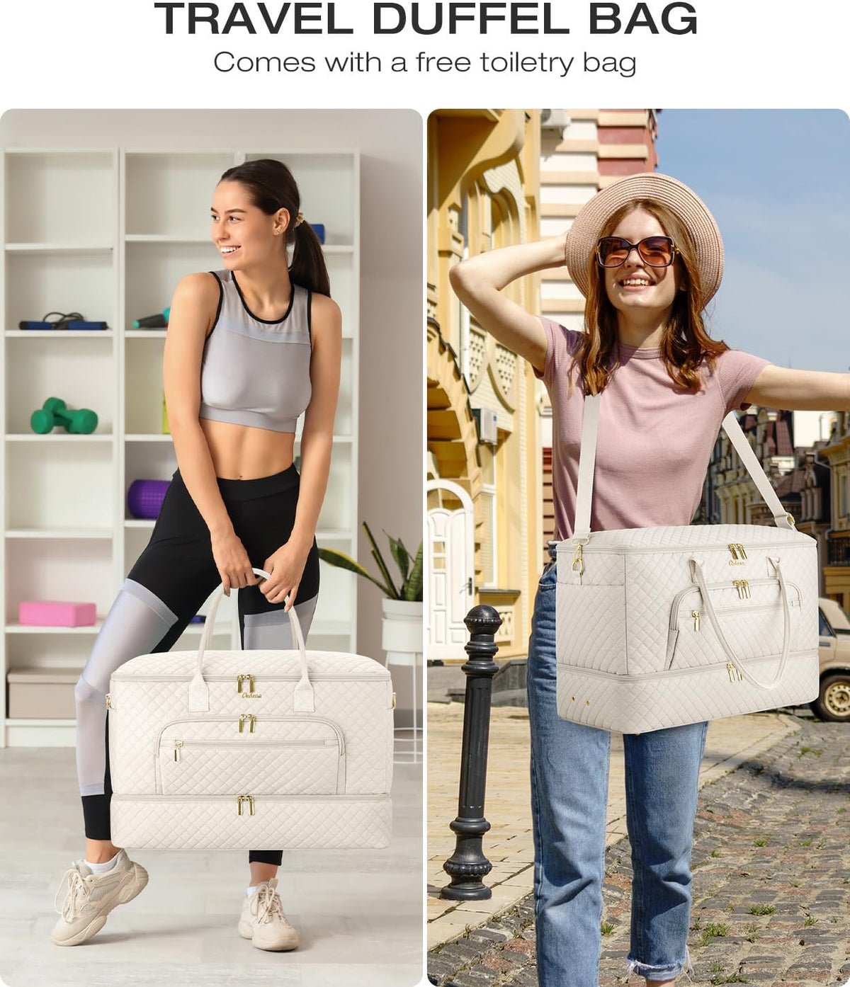 Travel Duffle Bag, Wide Open Large Weekender Bag for Women with Shoe Compartment, Carry on Overnight Bags with Toiletry Bag, Hospital Bag for Women Labor Delivery with Wet Pocket (Black)