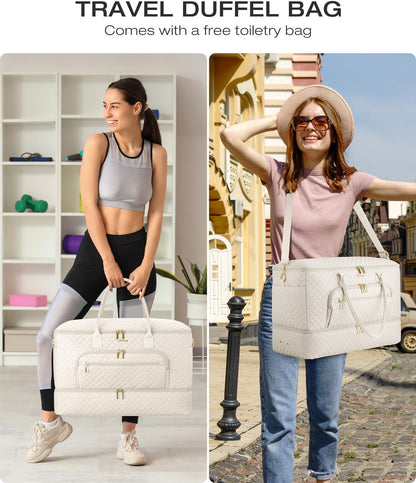Travel Duffle Bag, Wide Open Large Weekender Bag for Women with Shoe Compartment, Carry on Overnight Bags with Toiletry Bag, Hospital Bag for Women Labor Delivery with Wet Pocket (Black)