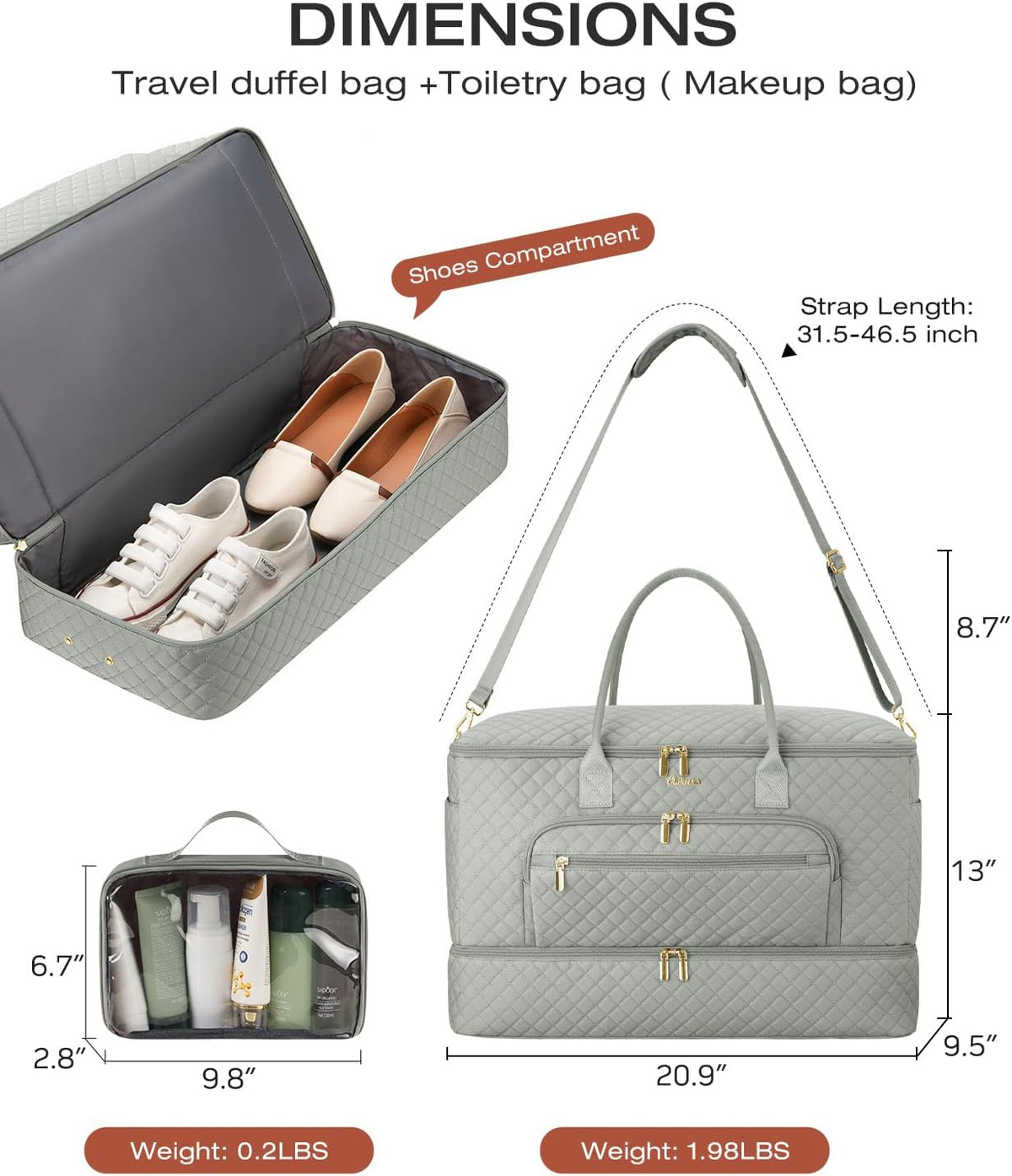 Travel Duffle Bag, Wide Open Large Weekender Bag for Women with Shoe Compartment, Carry on Overnight Bags with Toiletry Bag, Hospital Bag for Women Labor Delivery with Wet Pocket (Black)