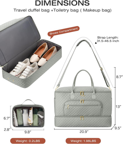 Travel Duffle Bag, Wide Open Large Weekender Bag for Women with Shoe Compartment, Carry on Overnight Bags with Toiletry Bag, Hospital Bag for Women Labor Delivery with Wet Pocket (Black)