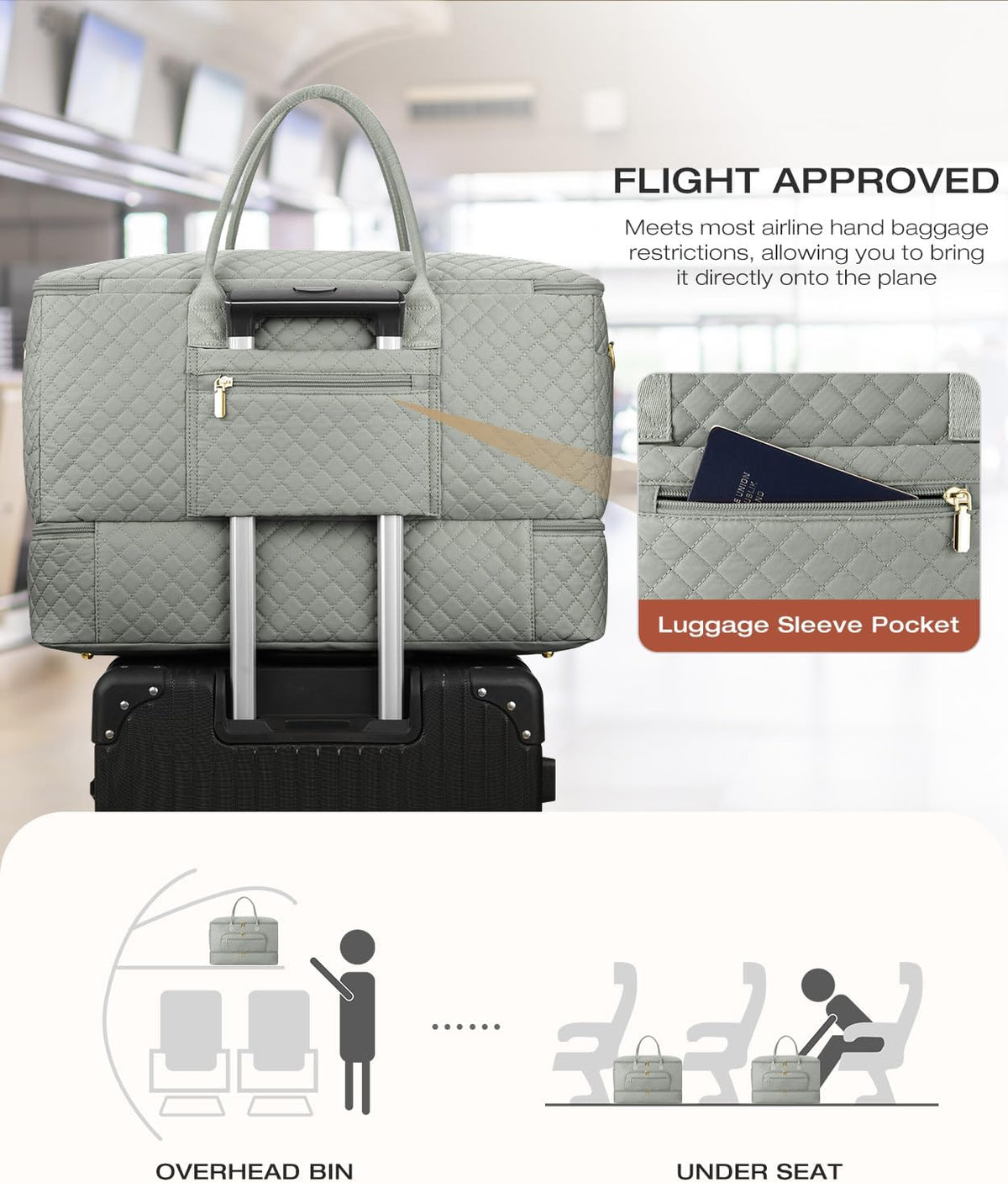 Travel Duffle Bag, Wide Open Large Weekender Bag for Women with Shoe Compartment, Carry on Overnight Bags with Toiletry Bag, Hospital Bag for Women Labor Delivery with Wet Pocket (Black)