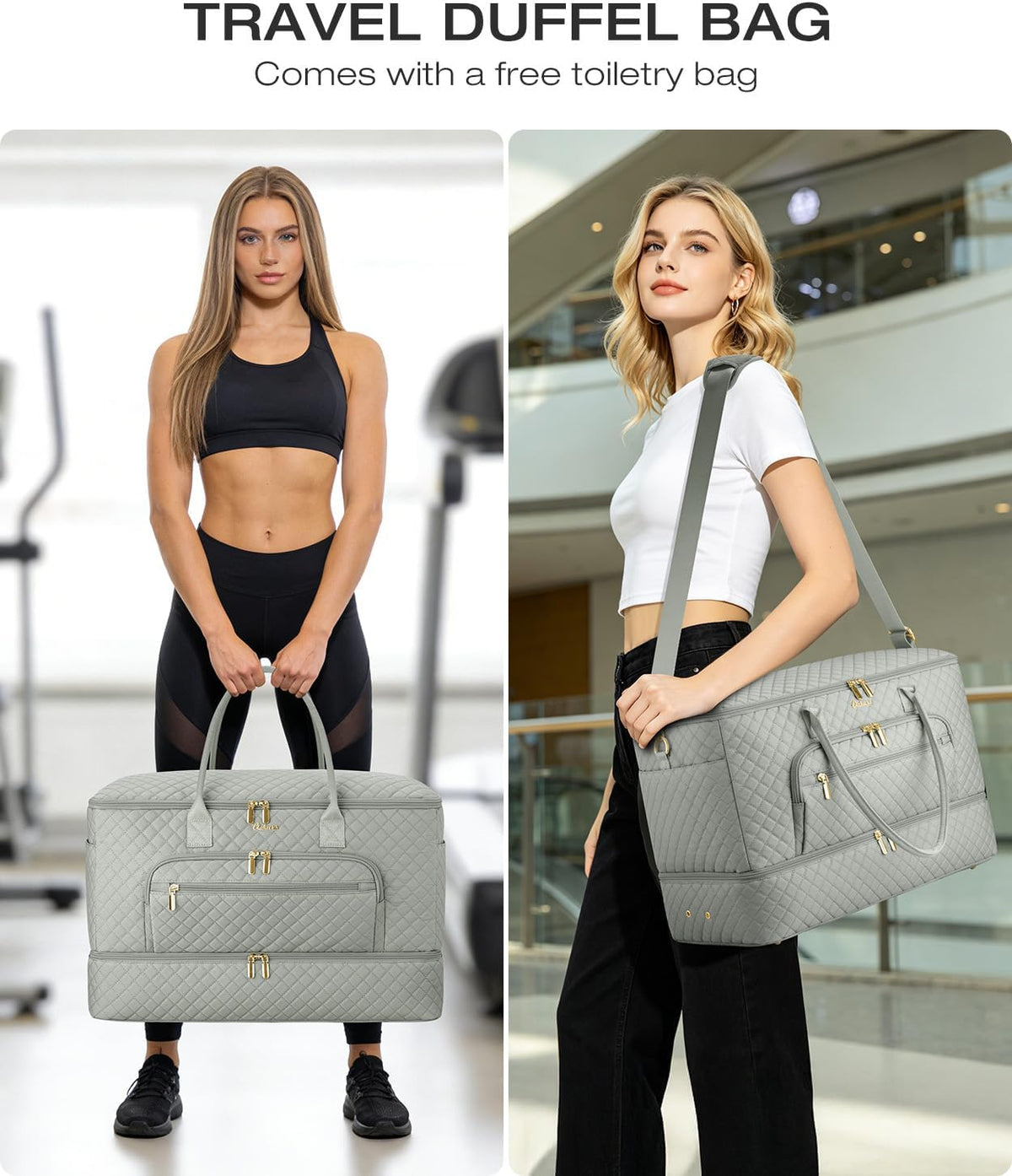 Travel Duffle Bag, Wide Open Large Weekender Bag for Women with Shoe Compartment, Carry on Overnight Bags with Toiletry Bag, Hospital Bag for Women Labor Delivery with Wet Pocket (Black)