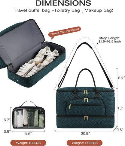 Travel Duffle Bag, Wide Open Large Weekender Bag for Women with Shoe Compartment, Carry on Overnight Bags with Toiletry Bag, Hospital Bag for Women Labor Delivery with Wet Pocket (Black)