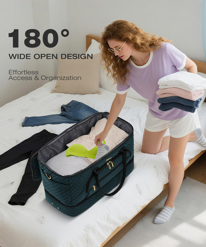 Travel Duffle Bag, Wide Open Large Weekender Bag for Women with Shoe Compartment, Carry on Overnight Bags with Toiletry Bag, Hospital Bag for Women Labor Delivery with Wet Pocket (Black)