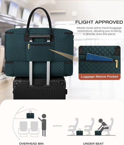 Travel Duffle Bag, Wide Open Large Weekender Bag for Women with Shoe Compartment, Carry on Overnight Bags with Toiletry Bag, Hospital Bag for Women Labor Delivery with Wet Pocket (Black)