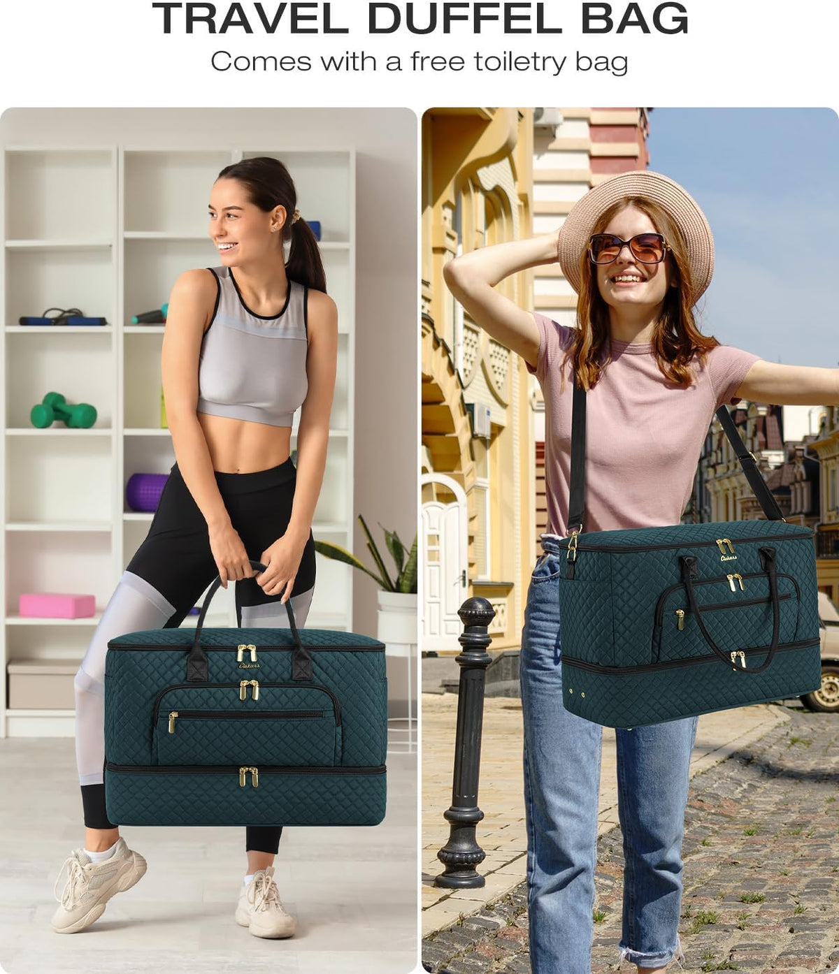 Travel Duffle Bag, Wide Open Large Weekender Bag for Women with Shoe Compartment, Carry on Overnight Bags with Toiletry Bag, Hospital Bag for Women Labor Delivery with Wet Pocket (Black)