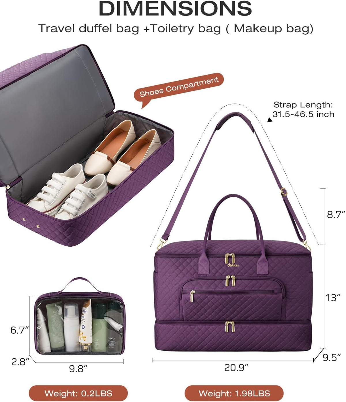 Travel Duffle Bag, Wide Open Large Weekender Bag for Women with Shoe Compartment, Carry on Overnight Bags with Toiletry Bag, Hospital Bag for Women Labor Delivery with Wet Pocket (Black)