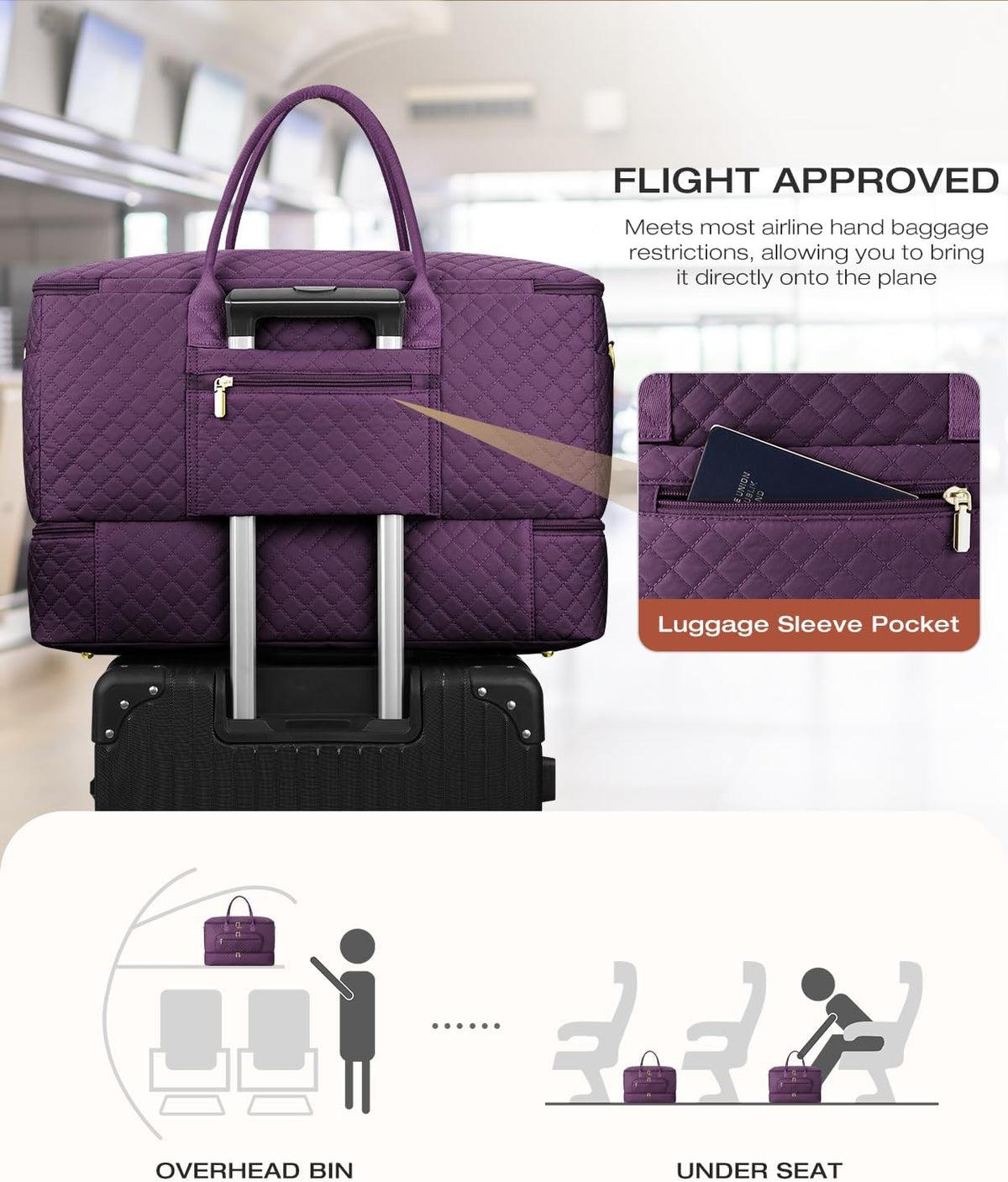 Travel Duffle Bag, Wide Open Large Weekender Bag for Women with Shoe Compartment, Carry on Overnight Bags with Toiletry Bag, Hospital Bag for Women Labor Delivery with Wet Pocket (Black)