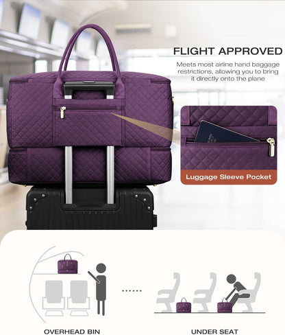 Travel Duffle Bag, Wide Open Large Weekender Bag for Women with Shoe Compartment, Carry on Overnight Bags with Toiletry Bag, Hospital Bag for Women Labor Delivery with Wet Pocket (Black)