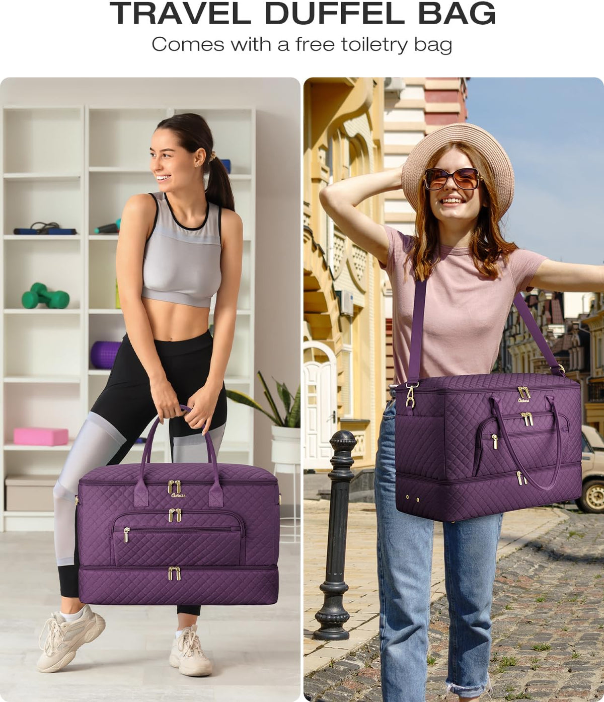 Travel Duffle Bag, Wide Open Large Weekender Bag for Women with Shoe Compartment, Carry on Overnight Bags with Toiletry Bag, Hospital Bag for Women Labor Delivery with Wet Pocket (Black)