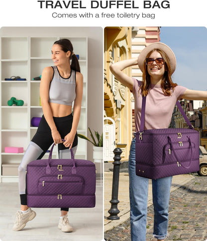 Travel Duffle Bag, Wide Open Large Weekender Bag for Women with Shoe Compartment, Carry on Overnight Bags with Toiletry Bag, Hospital Bag for Women Labor Delivery with Wet Pocket (Black)