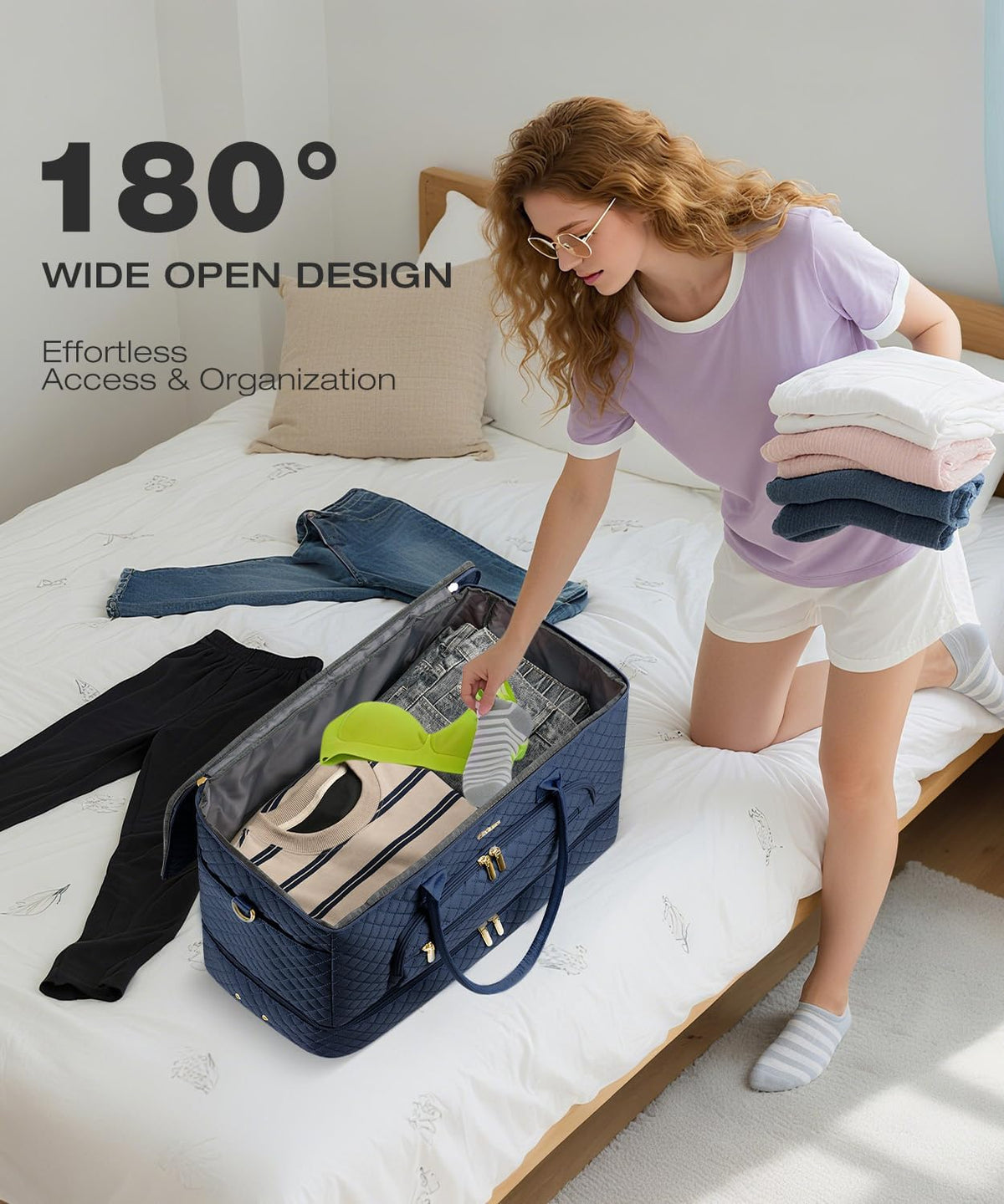 Travel Duffle Bag, Wide Open Large Weekender Bag for Women with Shoe Compartment, Carry on Overnight Bags with Toiletry Bag, Hospital Bag for Women Labor Delivery with Wet Pocket (Black)