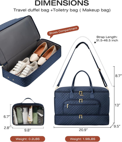 Travel Duffle Bag, Wide Open Large Weekender Bag for Women with Shoe Compartment, Carry on Overnight Bags with Toiletry Bag, Hospital Bag for Women Labor Delivery with Wet Pocket (Black)