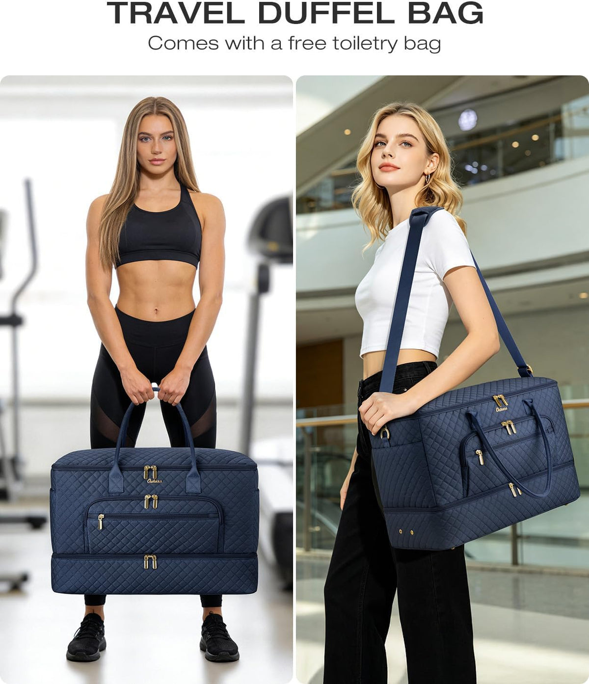 Travel Duffle Bag, Wide Open Large Weekender Bag for Women with Shoe Compartment, Carry on Overnight Bags with Toiletry Bag, Hospital Bag for Women Labor Delivery with Wet Pocket (Black)