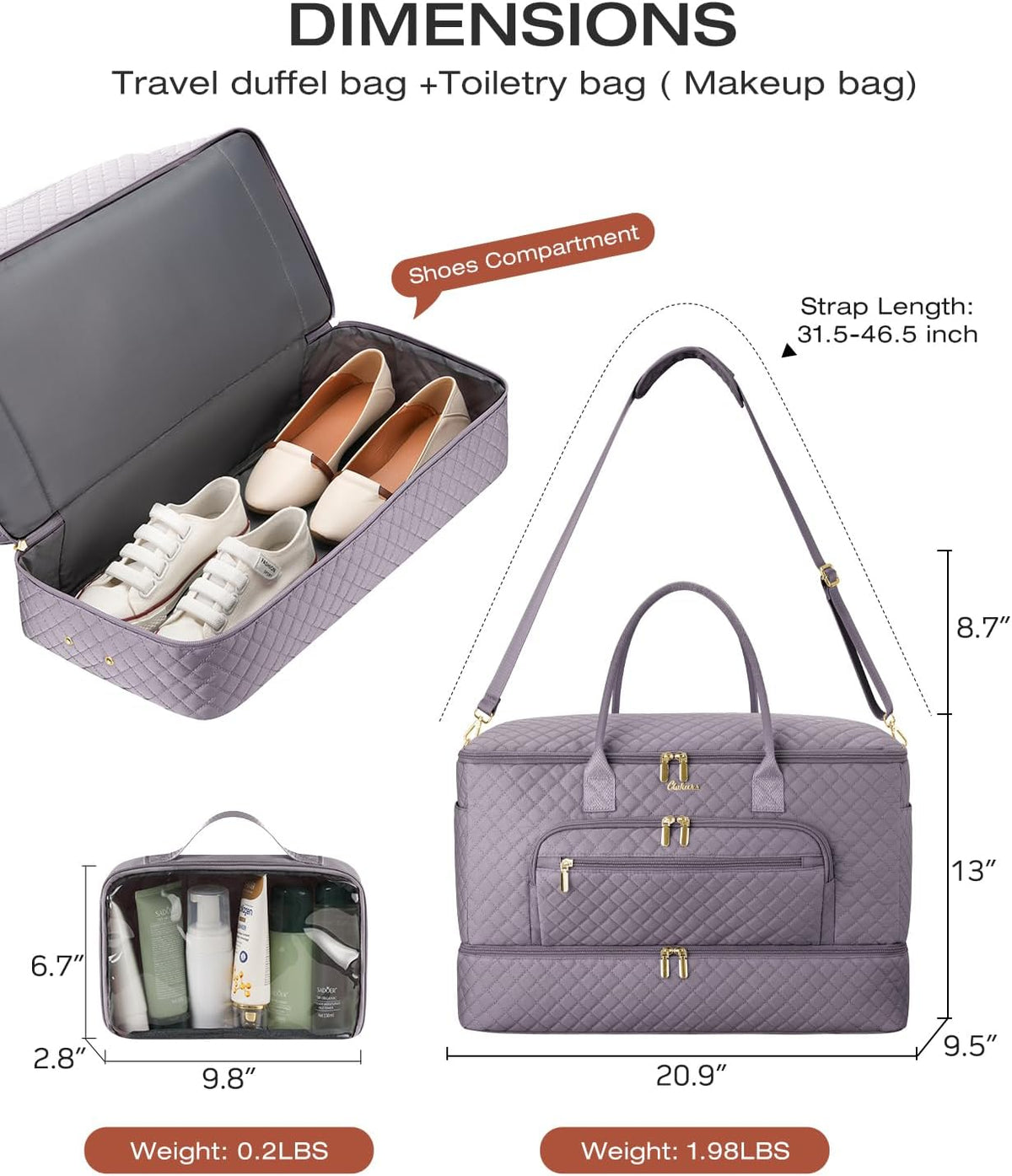 Travel Duffle Bag, Wide Open Large Weekender Bag for Women with Shoe Compartment, Carry on Overnight Bags with Toiletry Bag, Hospital Bag for Women Labor Delivery with Wet Pocket (Black)