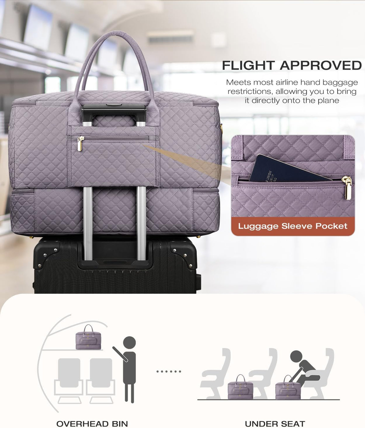 Travel Duffle Bag, Wide Open Large Weekender Bag for Women with Shoe Compartment, Carry on Overnight Bags with Toiletry Bag, Hospital Bag for Women Labor Delivery with Wet Pocket (Black)