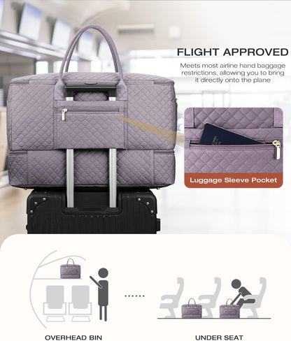 Travel Duffle Bag, Wide Open Large Weekender Bag for Women with Shoe Compartment, Carry on Overnight Bags with Toiletry Bag, Hospital Bag for Women Labor Delivery with Wet Pocket (Black)
