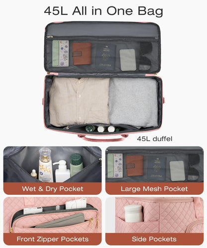 Travel Duffle Bag, Wide Open Large Weekender Bag for Women with Shoe Compartment, Carry on Overnight Bags with Toiletry Bag, Hospital Bag for Women Labor Delivery with Wet Pocket (Black)