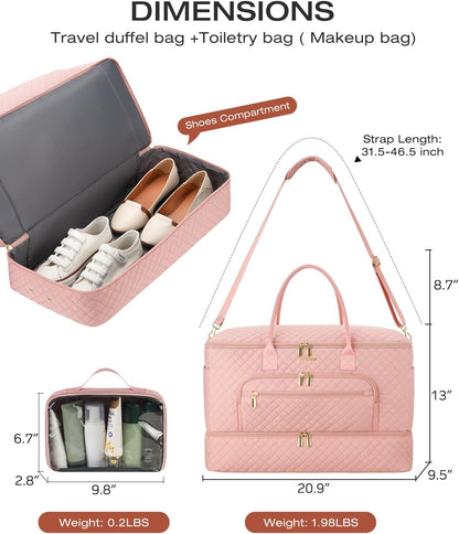 Travel Duffle Bag, Wide Open Large Weekender Bag for Women with Shoe Compartment, Carry on Overnight Bags with Toiletry Bag, Hospital Bag for Women Labor Delivery with Wet Pocket (Black)