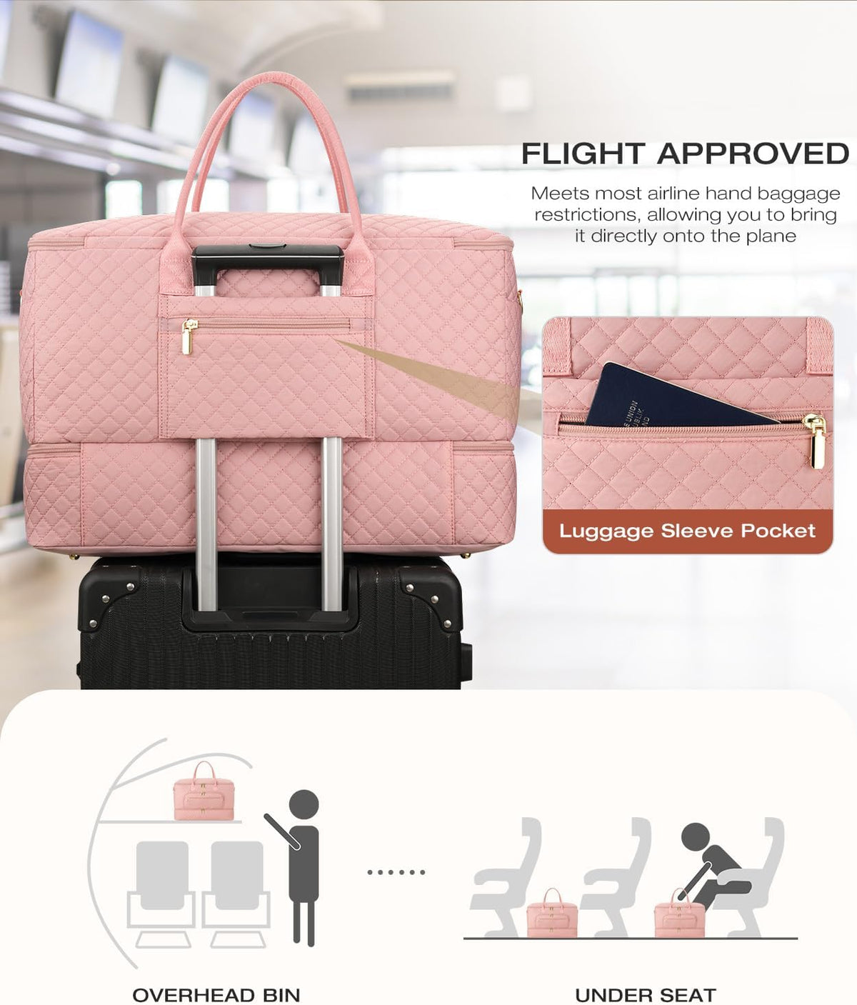 Travel Duffle Bag, Wide Open Large Weekender Bag for Women with Shoe Compartment, Carry on Overnight Bags with Toiletry Bag, Hospital Bag for Women Labor Delivery with Wet Pocket (Black)
