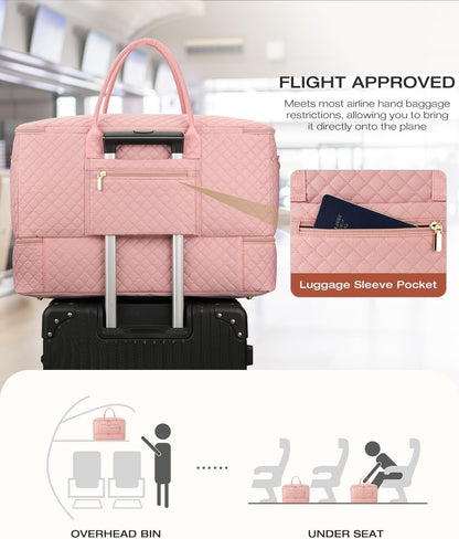 Travel Duffle Bag, Wide Open Large Weekender Bag for Women with Shoe Compartment, Carry on Overnight Bags with Toiletry Bag, Hospital Bag for Women Labor Delivery with Wet Pocket (Black)