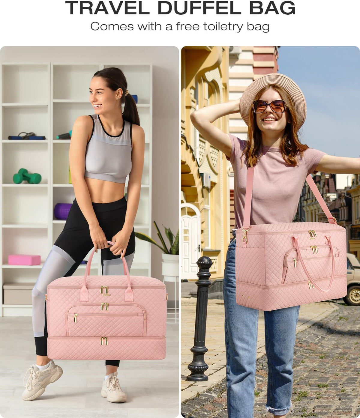 Travel Duffle Bag, Wide Open Large Weekender Bag for Women with Shoe Compartment, Carry on Overnight Bags with Toiletry Bag, Hospital Bag for Women Labor Delivery with Wet Pocket (Black)