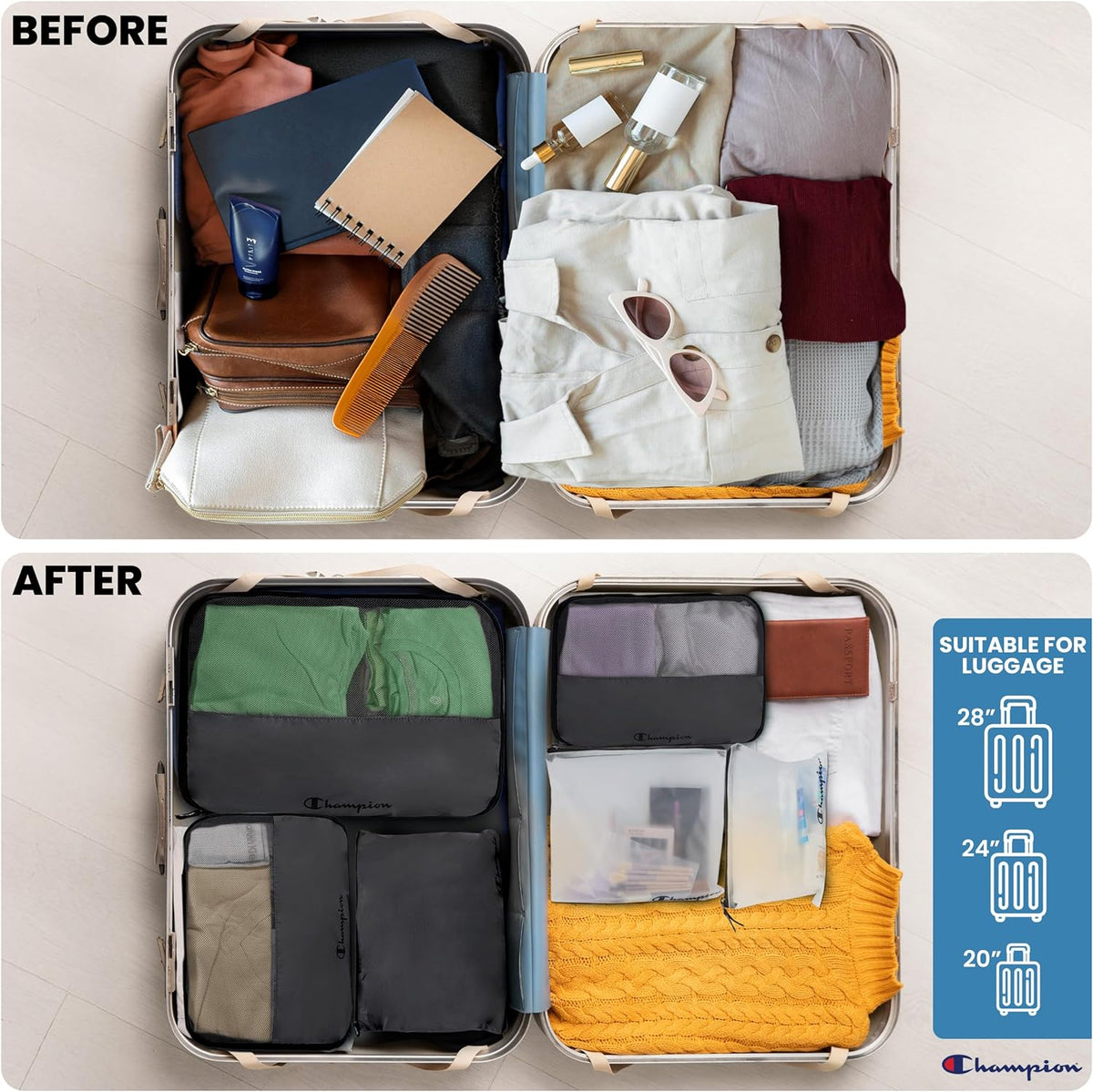 Packing Cubes for Travel – 6 pc Packing Cubes Set for Suitcases, Space-Saving Packing Organizers