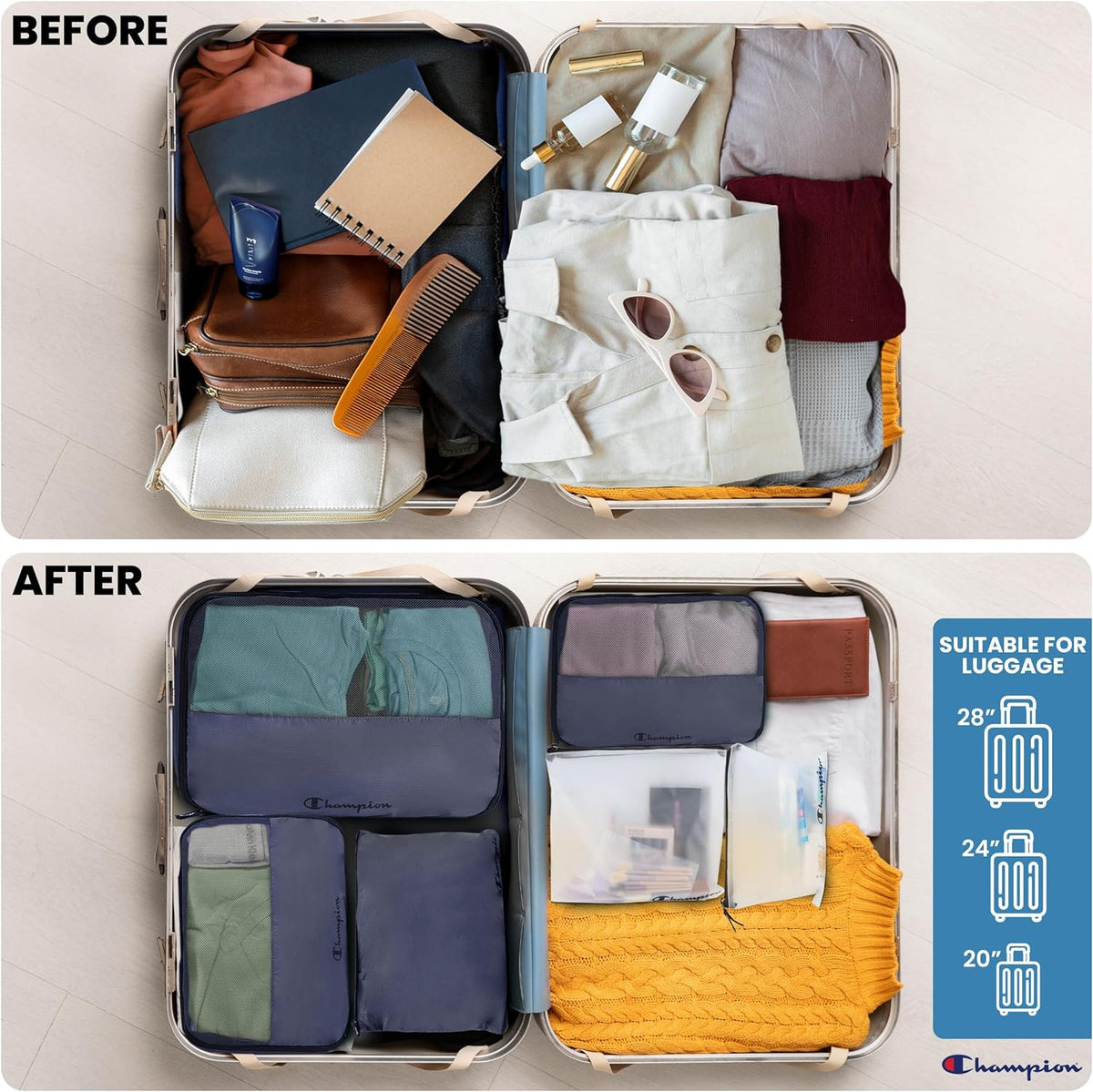 Packing Cubes for Travel – 6 pc Packing Cubes Set for Suitcases, Space-Saving Packing Organizers