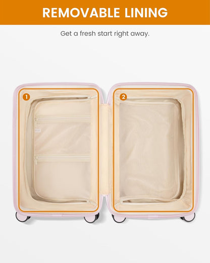 Hard Shell Carry On Luggage 22x14x9 Airline Approved with Removable Lining,22 Inch Carry On Suitcase with Spinner Wheel TSA Lock,Lightweight Checked Luggage for Men Women Travel Business Trip