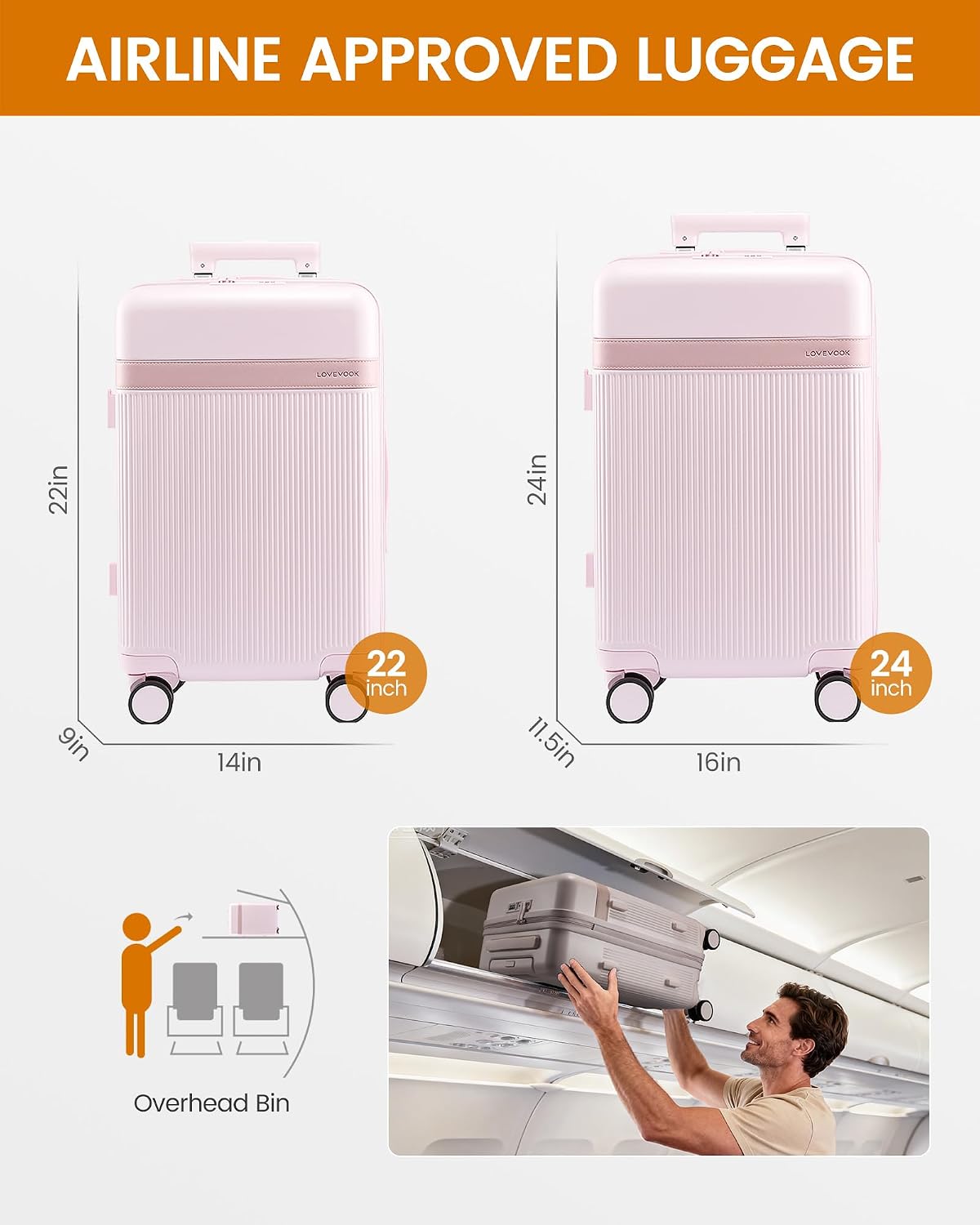 Hard Shell Carry On Luggage 22x14x9 Airline Approved with Removable Lining,22 Inch Carry On Suitcase with Spinner Wheel TSA Lock,Lightweight Checked Luggage for Men Women Travel Business Trip