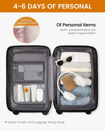 Hard Shell Carry On Luggage 22x14x9 Airline Approved with Removable Lining,22 Inch Carry On Suitcase with Spinner Wheel TSA Lock,Lightweight Checked Luggage for Men Women Travel Business Trip