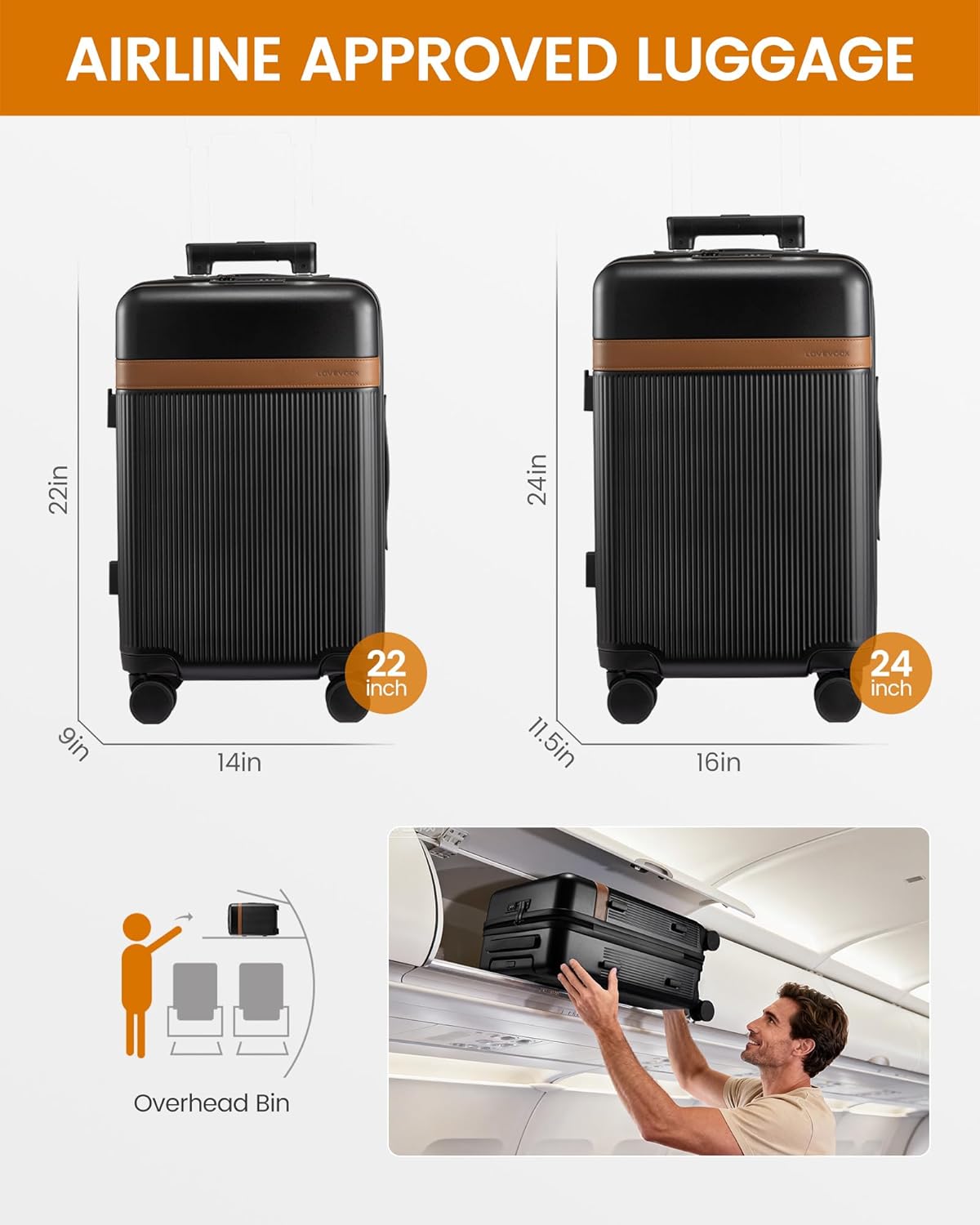Hard Shell Carry On Luggage 22x14x9 Airline Approved with Removable Lining,22 Inch Carry On Suitcase with Spinner Wheel TSA Lock,Lightweight Checked Luggage for Men Women Travel Business Trip