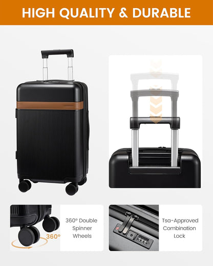 Hard Shell Carry On Luggage 22x14x9 Airline Approved with Removable Lining,22 Inch Carry On Suitcase with Spinner Wheel TSA Lock,Lightweight Checked Luggage for Men Women Travel Business Trip