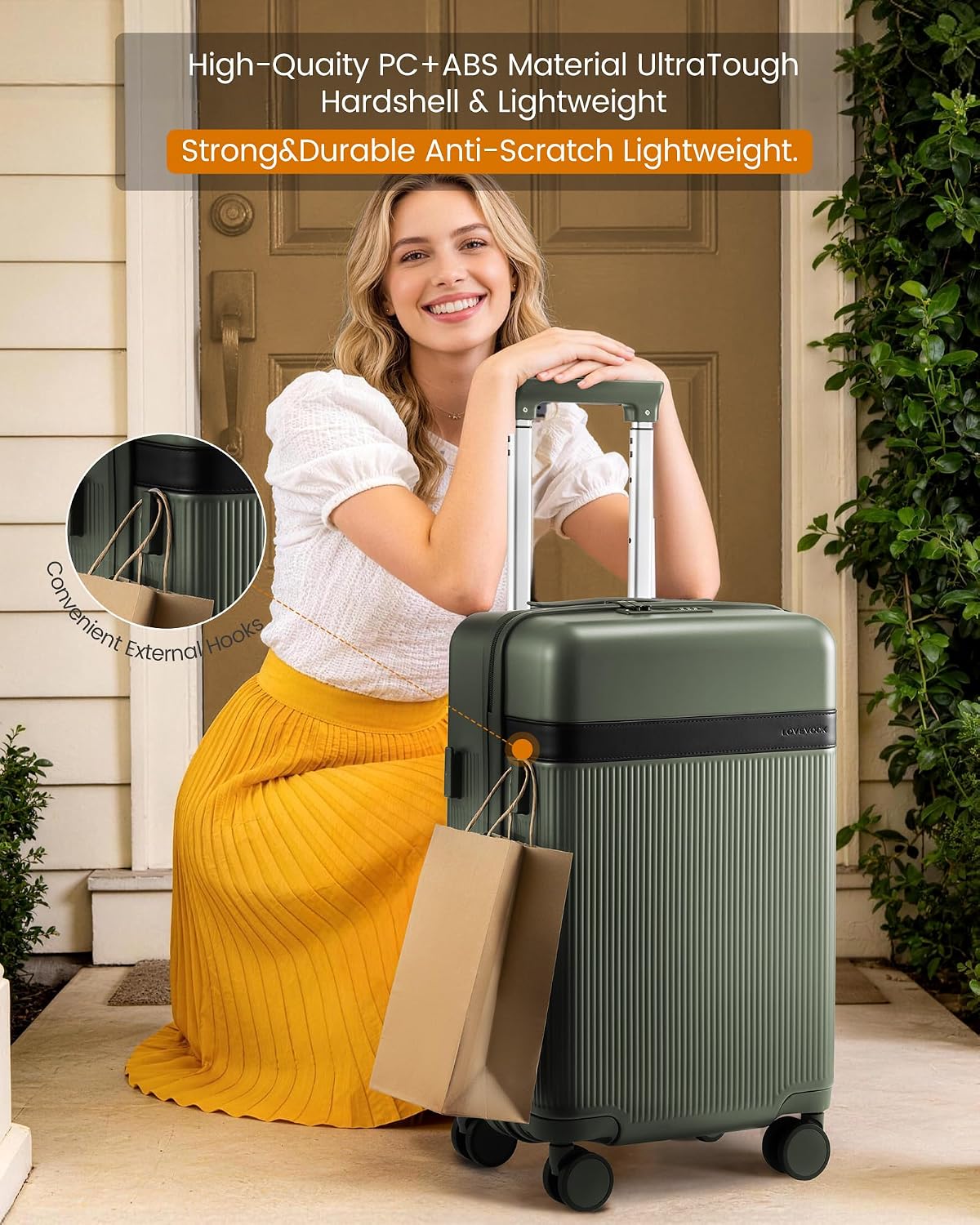Hard Shell Carry On Luggage 22x14x9 Airline Approved with Removable Lining,22 Inch Carry On Suitcase with Spinner Wheel TSA Lock,Lightweight Checked Luggage for Men Women Travel Business Trip