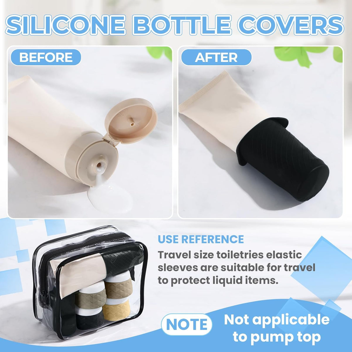 16Pack Travel Bottles for Toiletries, TSA Approved Travel Size Toiletries Containers Set, Silicone Leak Proof Refillable Bottles Elastic Sleeves Creams Jars Accessories Kit W/Clear Bag (Cream)