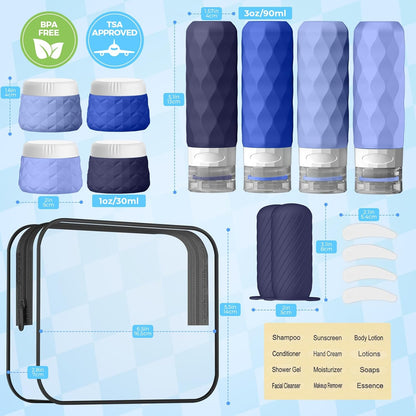 16Pack Travel Bottles for Toiletries, TSA Approved Travel Size Toiletries Containers Set, Silicone Leak Proof Refillable Bottles Elastic Sleeves Creams Jars Accessories Kit W/Clear Bag (Cream)