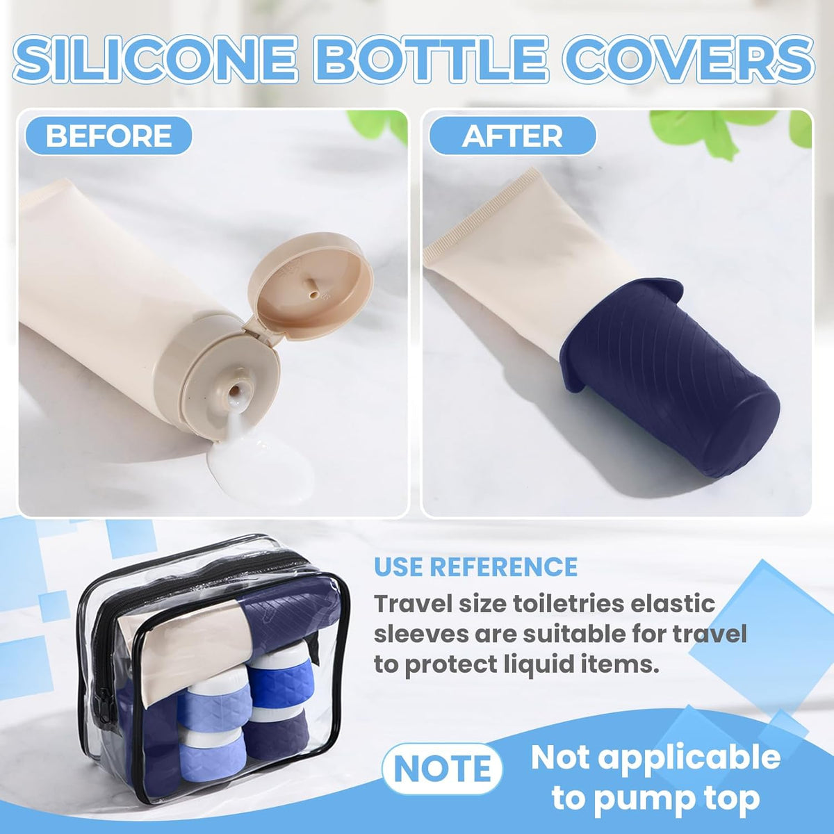 16Pack Travel Bottles for Toiletries, TSA Approved Travel Size Toiletries Containers Set, Silicone Leak Proof Refillable Bottles Elastic Sleeves Creams Jars Accessories Kit W/Clear Bag (Cream)