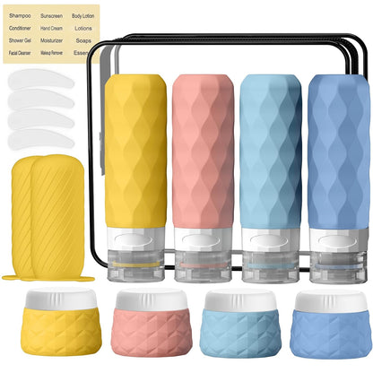 16Pack Travel Bottles for Toiletries, TSA Approved Travel Size Toiletries Containers Set, Silicone Leak Proof Refillable Bottles Elastic Sleeves Creams Jars Accessories Kit W/Clear Bag (Cream)