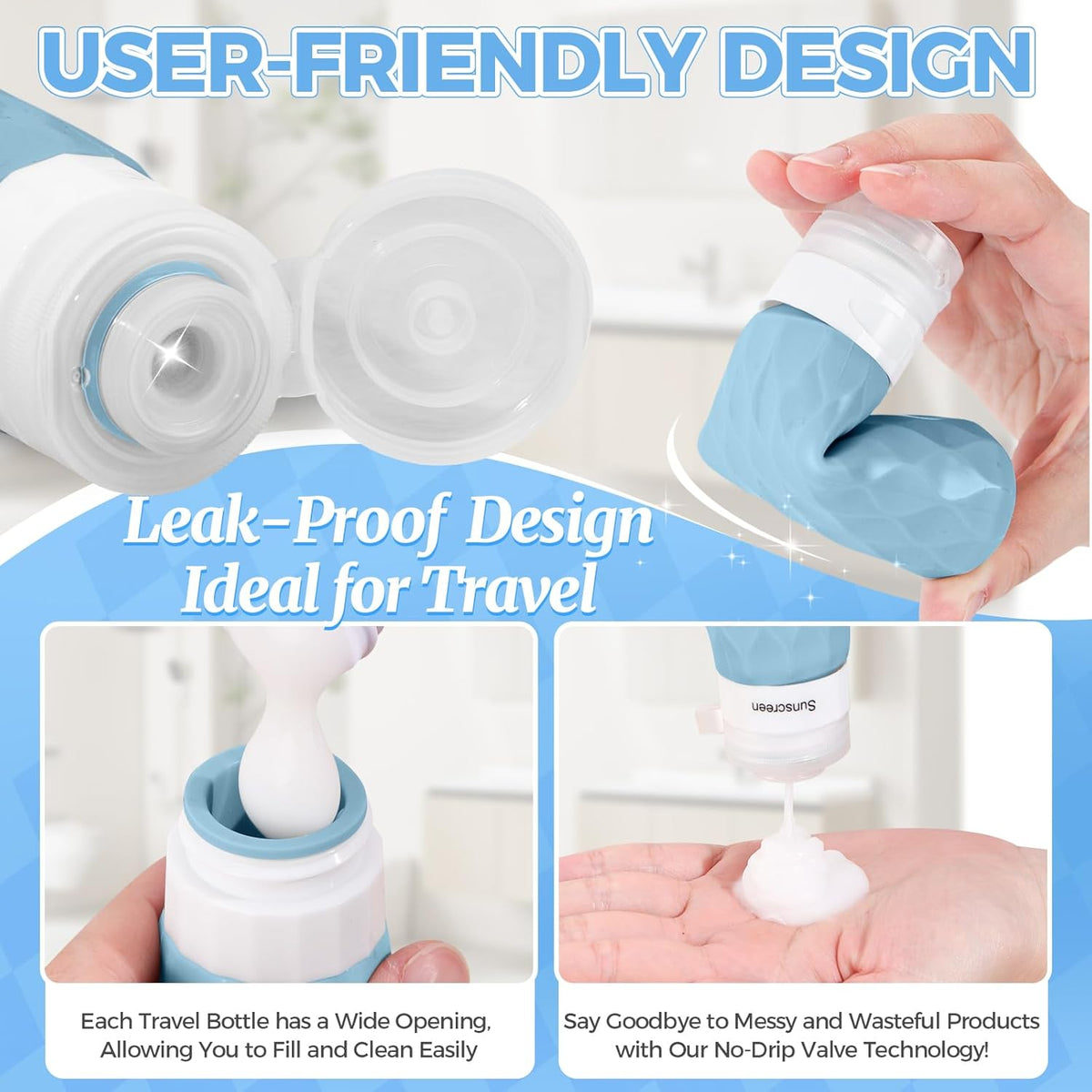 16Pack Travel Bottles for Toiletries, TSA Approved Travel Size Toiletries Containers Set, Silicone Leak Proof Refillable Bottles Elastic Sleeves Creams Jars Accessories Kit W/Clear Bag (Cream)