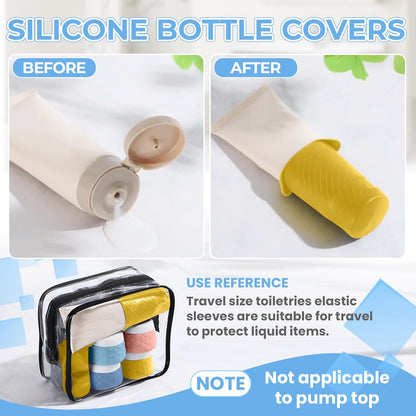 16Pack Travel Bottles for Toiletries, TSA Approved Travel Size Toiletries Containers Set, Silicone Leak Proof Refillable Bottles Elastic Sleeves Creams Jars Accessories Kit W/Clear Bag (Cream)