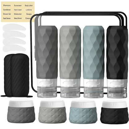 16Pack Travel Bottles for Toiletries, TSA Approved Travel Size Toiletries Containers Set, Silicone Leak Proof Refillable Bottles Elastic Sleeves Creams Jars Accessories Kit W/Clear Bag (Cream)