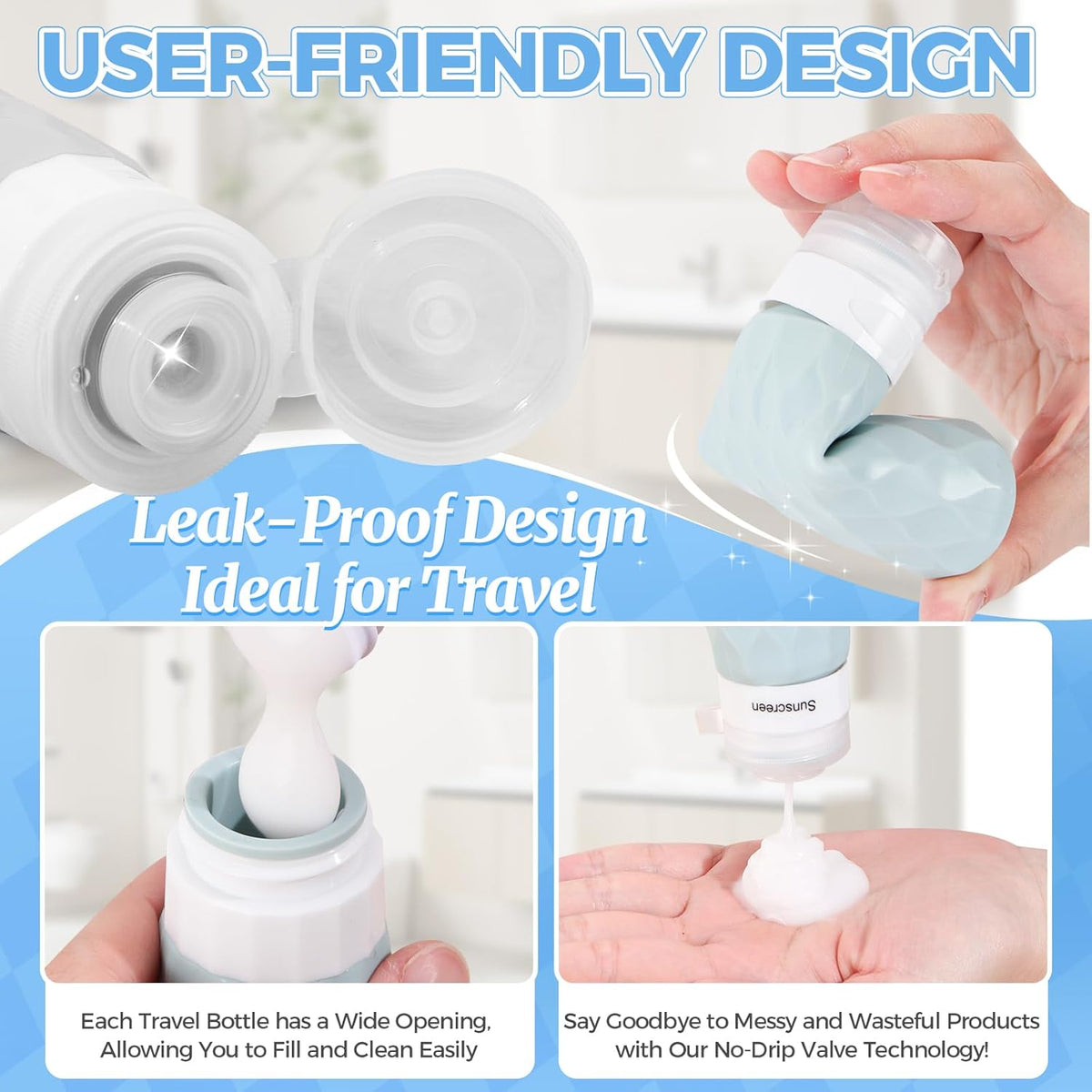 16Pack Travel Bottles for Toiletries, TSA Approved Travel Size Toiletries Containers Set, Silicone Leak Proof Refillable Bottles Elastic Sleeves Creams Jars Accessories Kit W/Clear Bag (Cream)