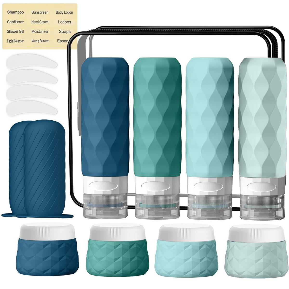 16Pack Travel Bottles for Toiletries, TSA Approved Travel Size Toiletries Containers Set, Silicone Leak Proof Refillable Bottles Elastic Sleeves Creams Jars Accessories Kit W/Clear Bag (Cream)