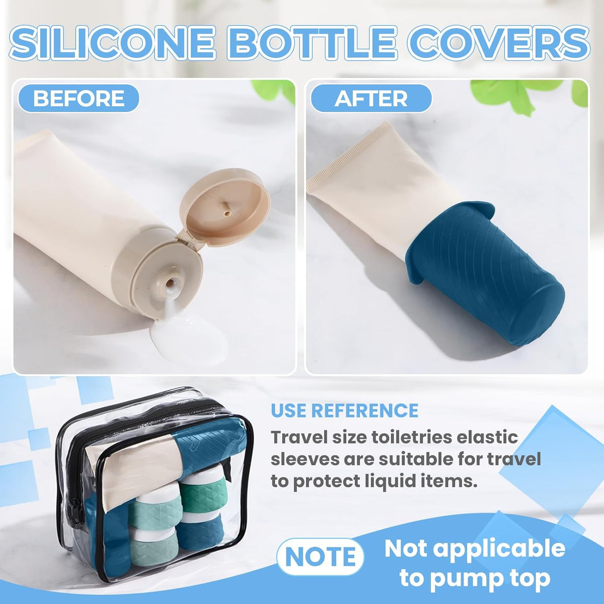16Pack Travel Bottles for Toiletries, TSA Approved Travel Size Toiletries Containers Set, Silicone Leak Proof Refillable Bottles Elastic Sleeves Creams Jars Accessories Kit W/Clear Bag (Cream)