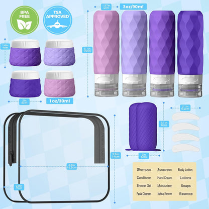 16Pack Travel Bottles for Toiletries, TSA Approved Travel Size Toiletries Containers Set, Silicone Leak Proof Refillable Bottles Elastic Sleeves Creams Jars Accessories Kit W/Clear Bag (Cream)