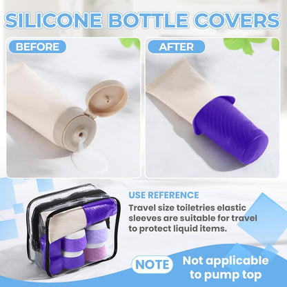 16Pack Travel Bottles for Toiletries, TSA Approved Travel Size Toiletries Containers Set, Silicone Leak Proof Refillable Bottles Elastic Sleeves Creams Jars Accessories Kit W/Clear Bag (Cream)