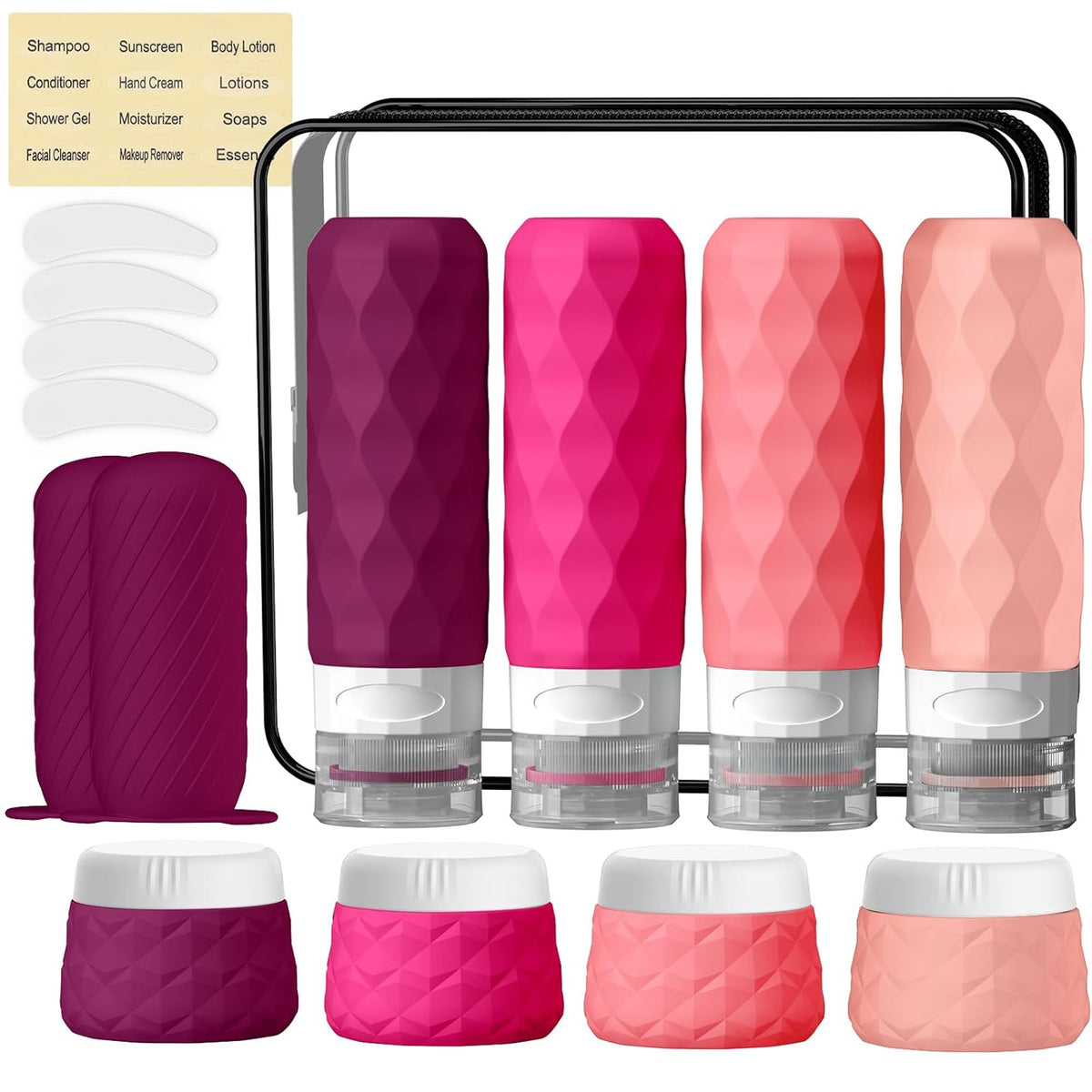 16Pack Travel Bottles for Toiletries, TSA Approved Travel Size Toiletries Containers Set, Silicone Leak Proof Refillable Bottles Elastic Sleeves Creams Jars Accessories Kit W/Clear Bag (Cream)